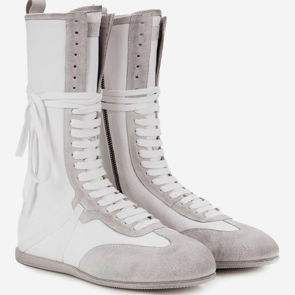 Stylish White and Gray Women's High-Top Sneakers